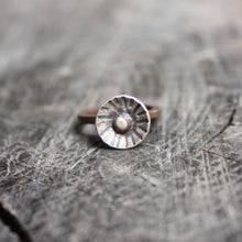 Load image into Gallery viewer, Silver set in copper bezel set in domed silver disc with copper band