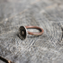 Load image into Gallery viewer, Silver set in copper bezel set in domed silver disc with copper band