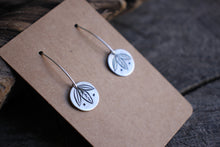 Load image into Gallery viewer, Three Leaves Stamped on Silver Disc Dangle Earrings