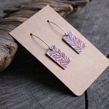 Load image into Gallery viewer, Leaves Stamped on Copper Rectangular Earrings