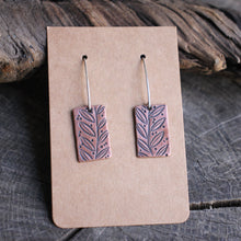 Load image into Gallery viewer, Leaves Stamped on Copper Rectangular Earrings