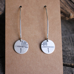 Abstract Lines and Dots Stamped on Disc Dangle Earrings