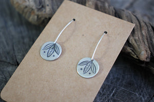 Three Leaves Stamped on Silver Disc Dangle Earrings