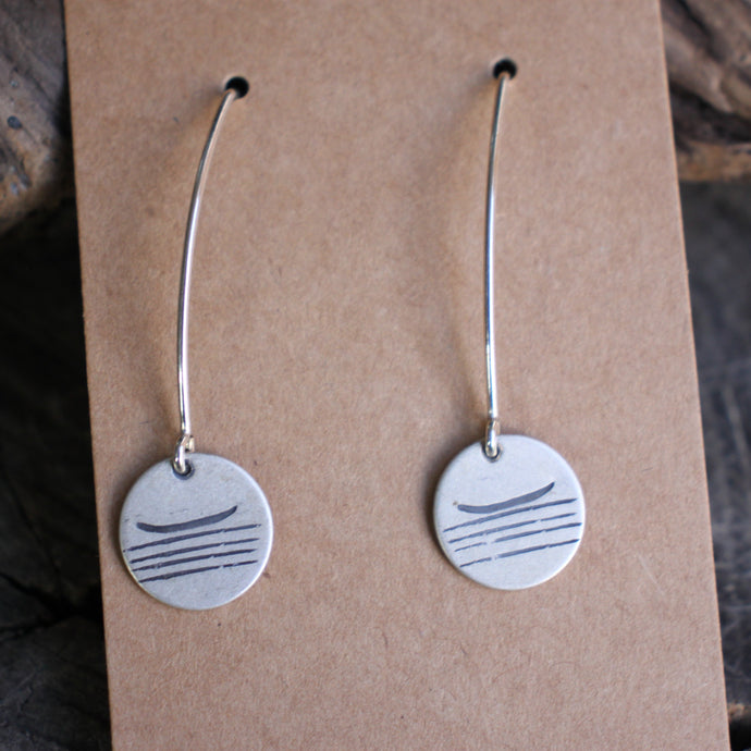 Boat Stamped on Water on Disc Dangle Earrings