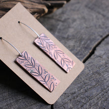 Load image into Gallery viewer, Vine with Leaves Stamped on Rectangular Copper Earrings 